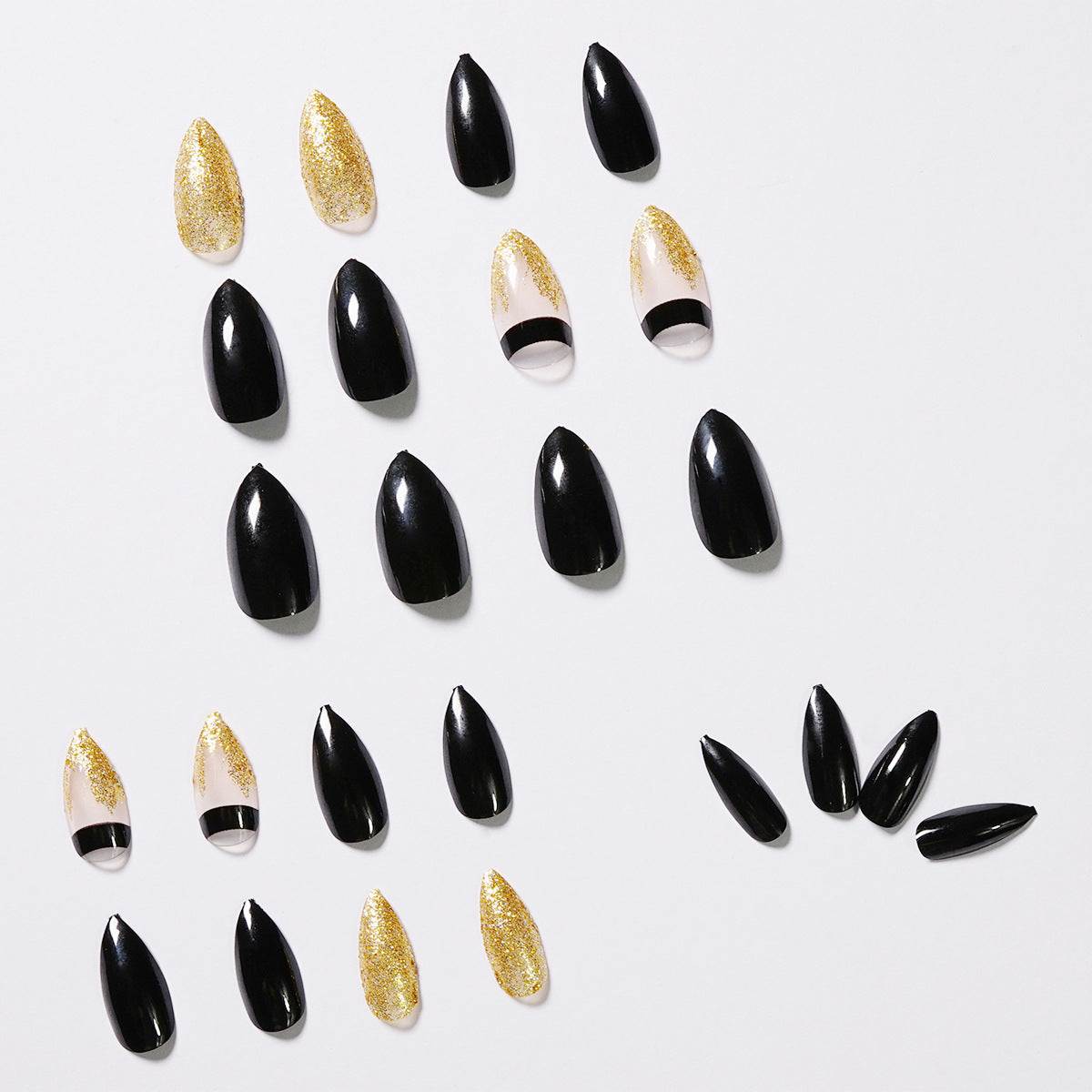 Black Gold Glitter Pointed Wear Nail Art Finished