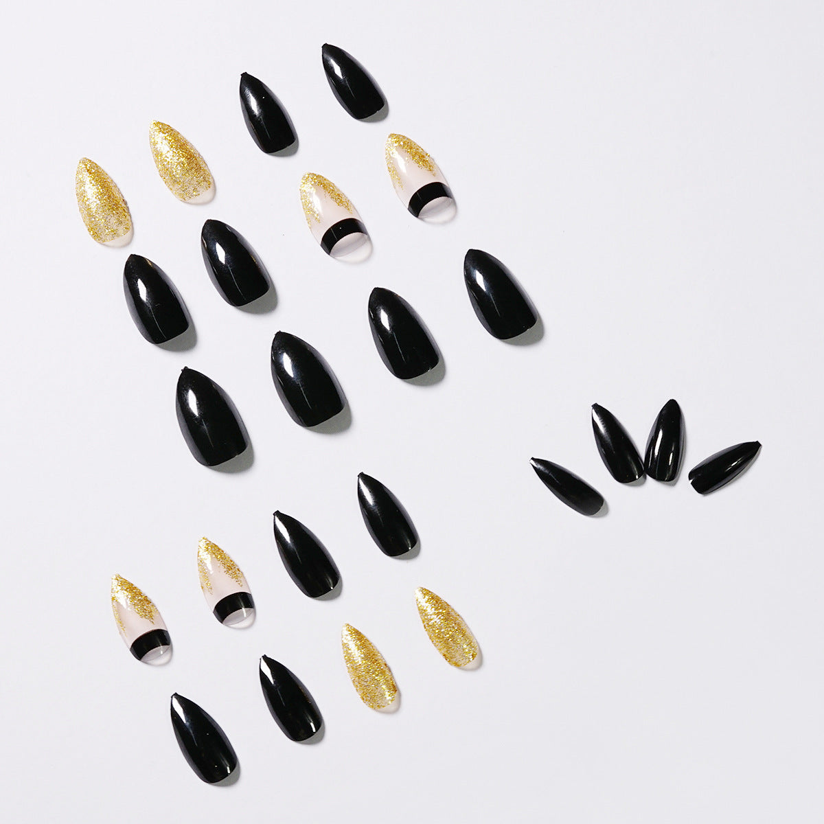 Black Gold Glitter Pointed Wear Nail Art Finished