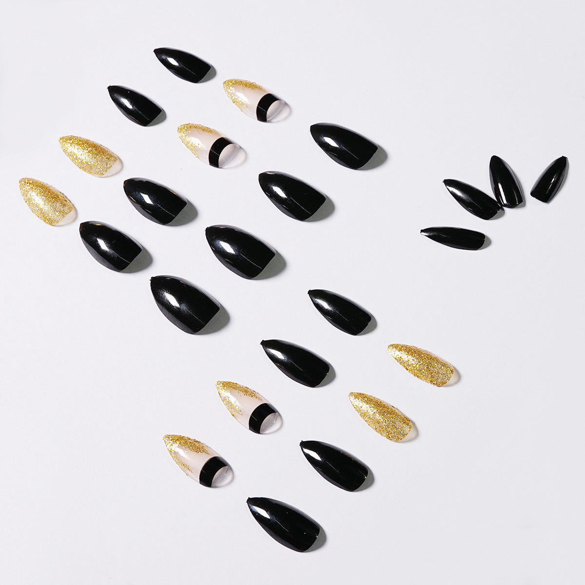 Black Gold Glitter Pointed Wear Nail Art Finished