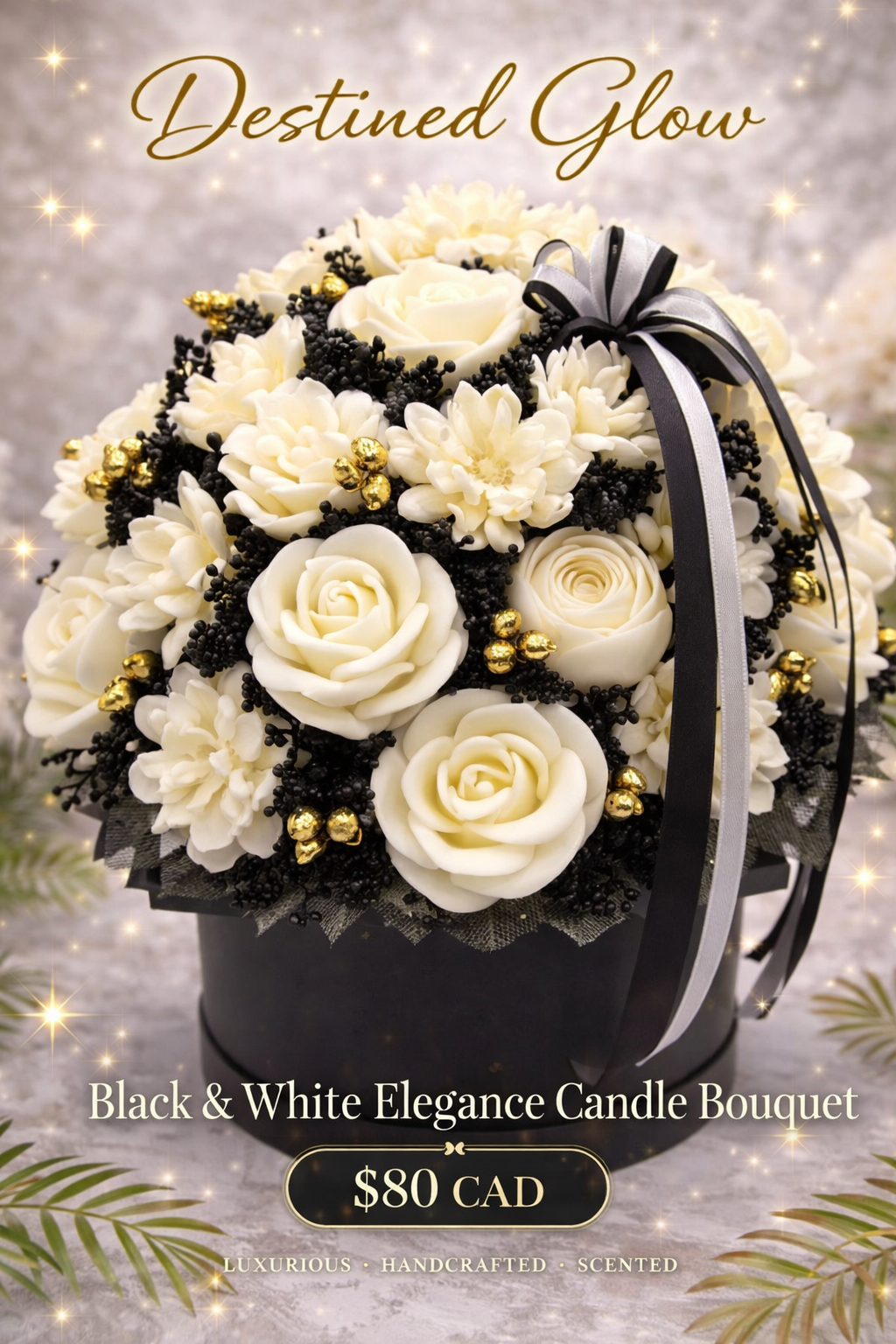 Black & White Elegance Candle Bouquet