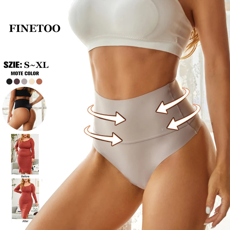 FINETOO Women Seamless Bodysuit Shapewear High Waist Tummy Control Thongs Female Slimming Waist Trainer Underwear G-string S-XL