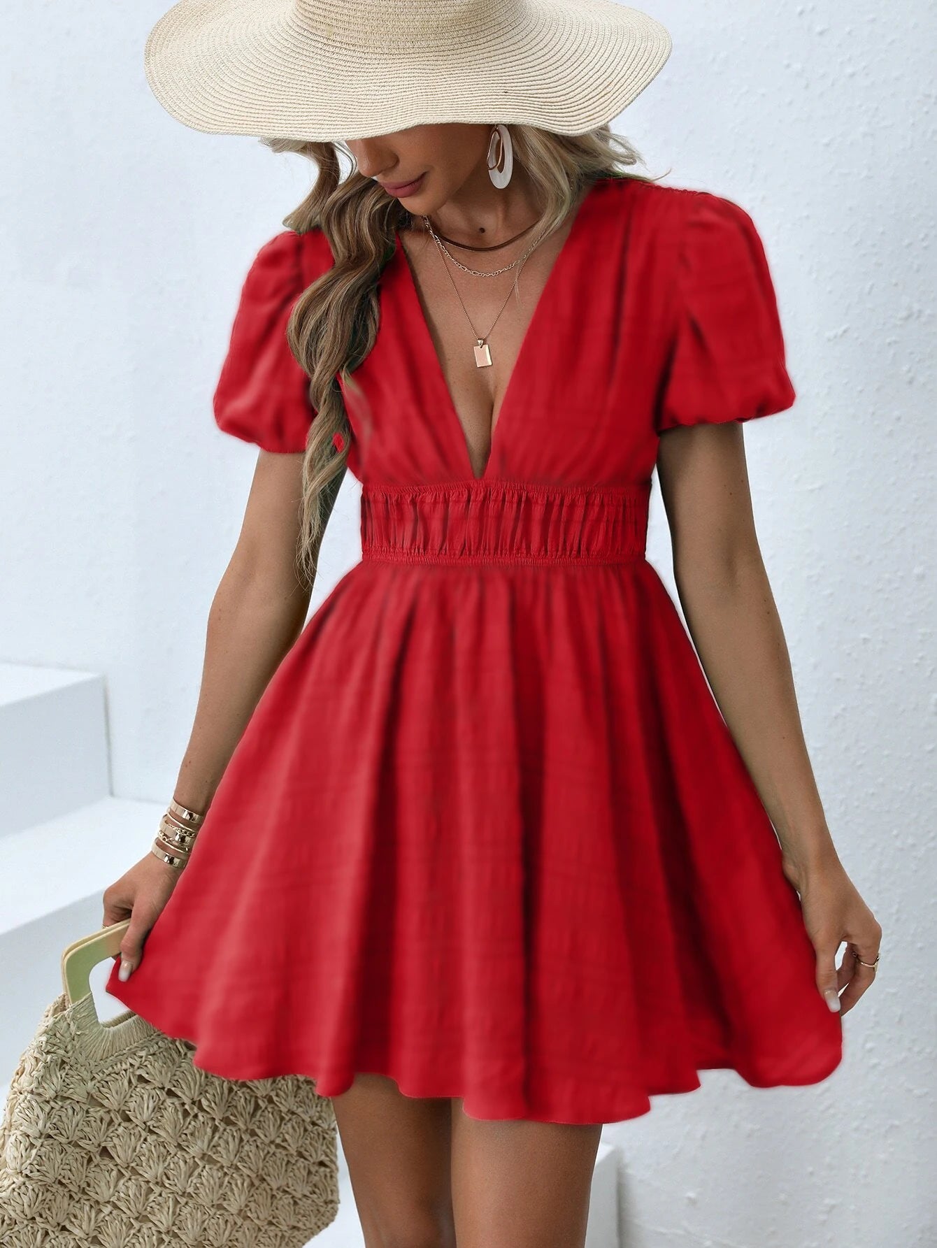 Mugen Plus Size Dresses 2024 Large Size Dresses Woman‘s Clothing For Summer Loose Dress Short Sleeves V-Neck Women‘s Dresses