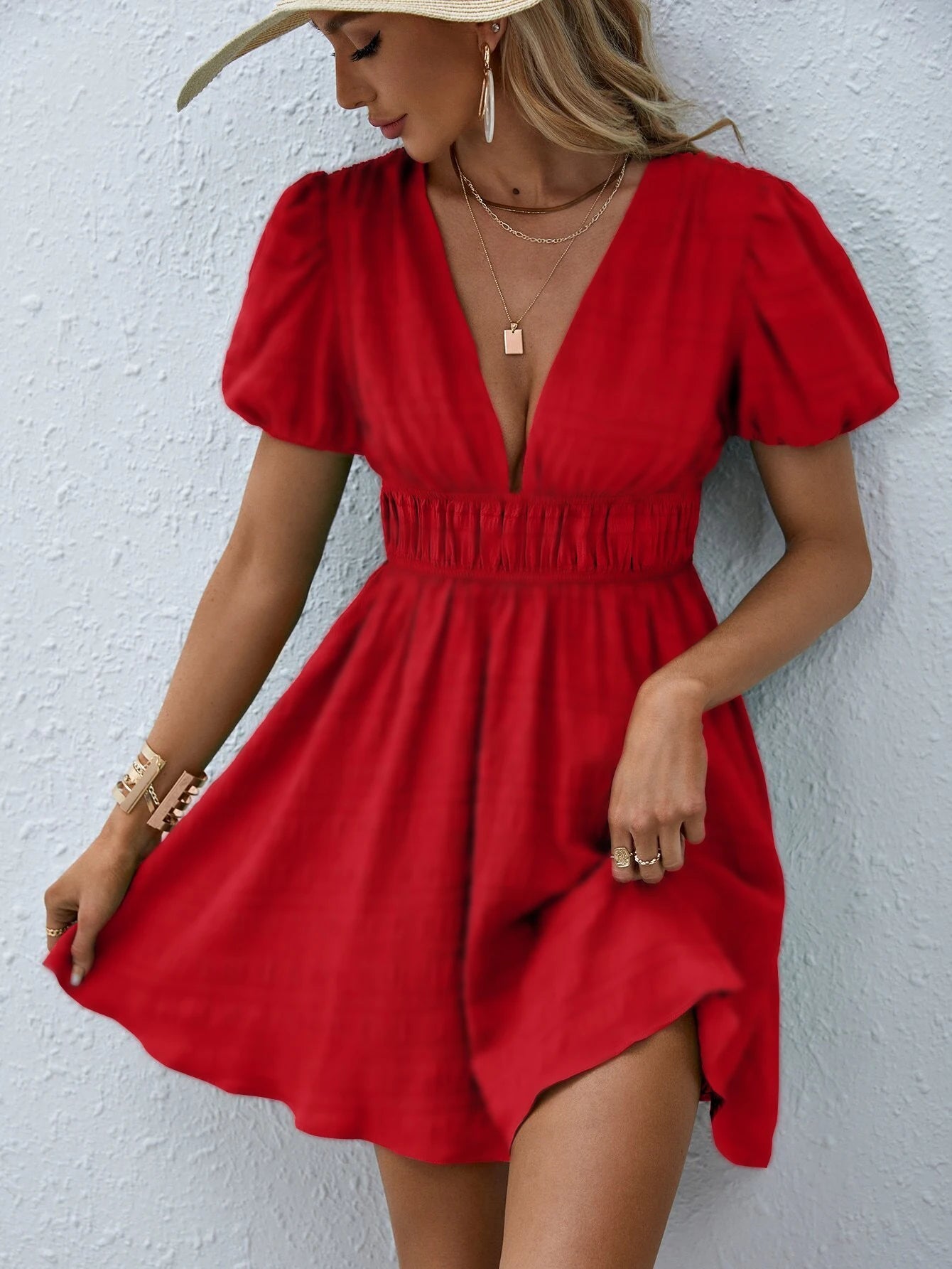 Mugen Plus Size Dresses 2024 Large Size Dresses Woman‘s Clothing For Summer Loose Dress Short Sleeves V-Neck Women‘s Dresses